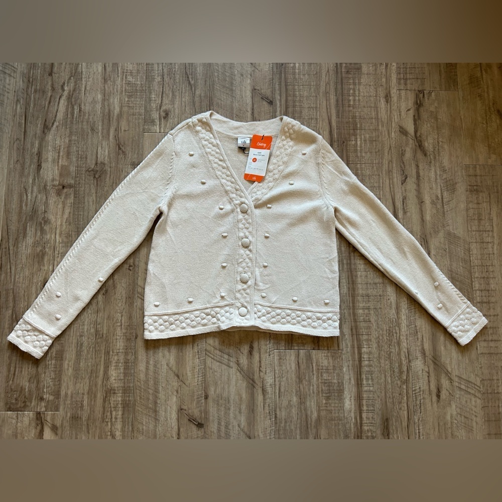 Cabi retro cream button cardigan Sweater Textured cotton blend granny grandma